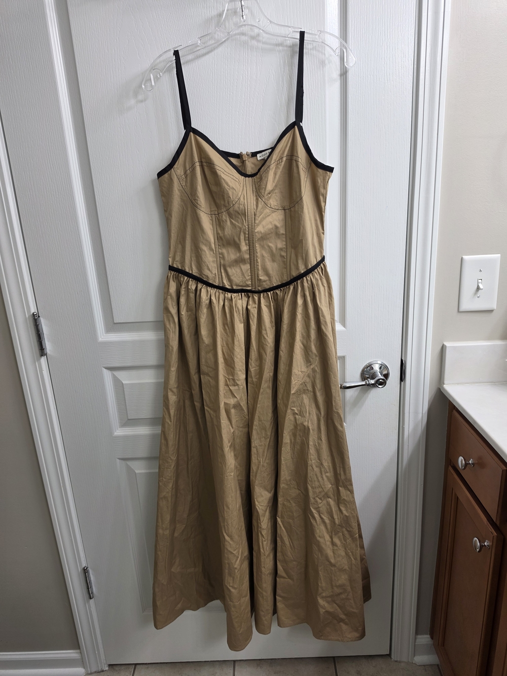 Anthropologie Moon River Corset Women’s Tan Midi Dress with Black Trim